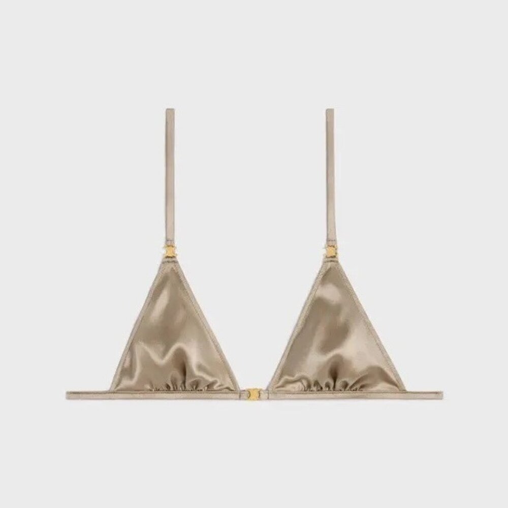 NWT Celine Triomphe Silk Bra Sz L 100% Authentic Beige